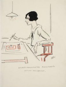Die Ausstellung "Frau Architekt" ist ab 30. September 2017 im Architekturmuseum Frankfurt (DAM) zu sehen. M. Schütte-Lihotzky, Porträtzeichnung von Lino Salini (1927). © Lino Salini