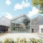 Erweiterungsbau für ein Gemeindezentrum in Cornigliano mit großer Glasfassade