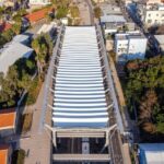 38 Membran-Segel als Überdachung am Bahnhof Elifelet in Tel Aviv