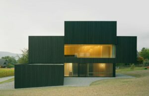 Prägnant geformtes Einfamilienhaus mit schwarzer Holzfassade im schweizerischen Aarau