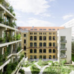 Grüner Innenhof beim Projekt »Telegraph« in Berlin