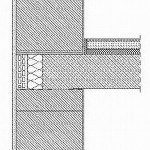 Stoßstelle Trenndecke-Außenwand: Stahlbetondecke 22 cm und Poroton S11-P. Deckenrandschale mit 80 mm Mineralwolle WLG 035 gedämmt.