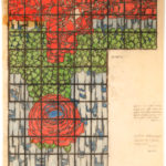 Gottfried Böhm: Entwurf des Rosenfensters für die Sakramentskapelle, Buntstiftzeichnung auf Transparentpapier, 12.9.1967