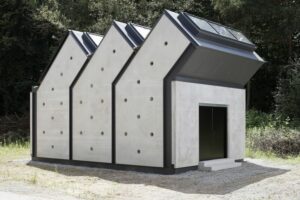 Versuchsgebäude mit neuartigen Beton-Bauteilen, die als Wärmespeicher dienen