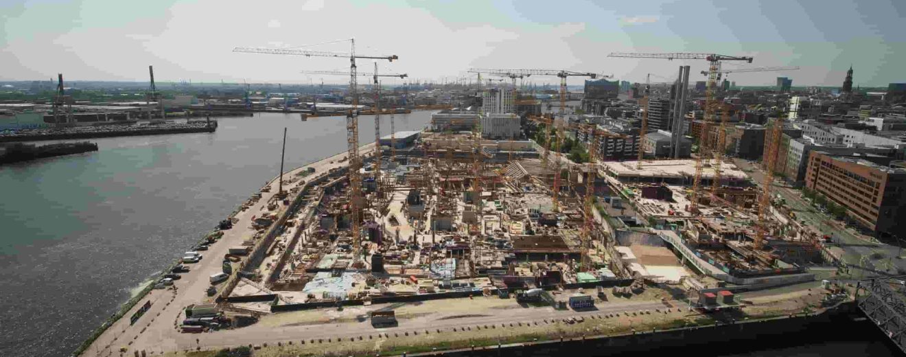 Baustellen beim Großprojekt Westfield Hamburg Überseequartier.