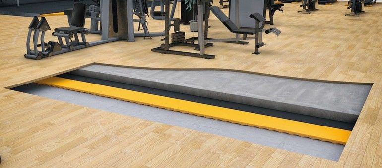 Die elastischen Bodenaufbauten „g-fit“ von Getzner sind dafür konzipiert, Lärm und Vibrationen in Fitness-Studios zu reduzieren. Bild: Getzner