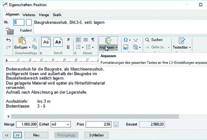 Screenshot: Anleitung zum Anpassen von Text in einem Bauplaungsprogramm. Bild: Orca Software