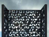 Besucher-Pavillon im Hafen von Rotterdam als Stahlkonstruktion mit Glas-Metall-Fassade